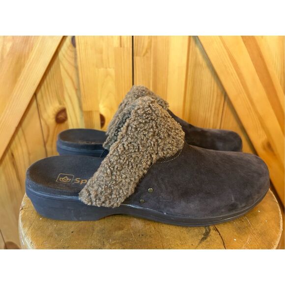 Spenco Northridge Cozy Clogs Women 10B Brown Suede Shearling Slip On Shoes Comfo - Picture 1 of 8